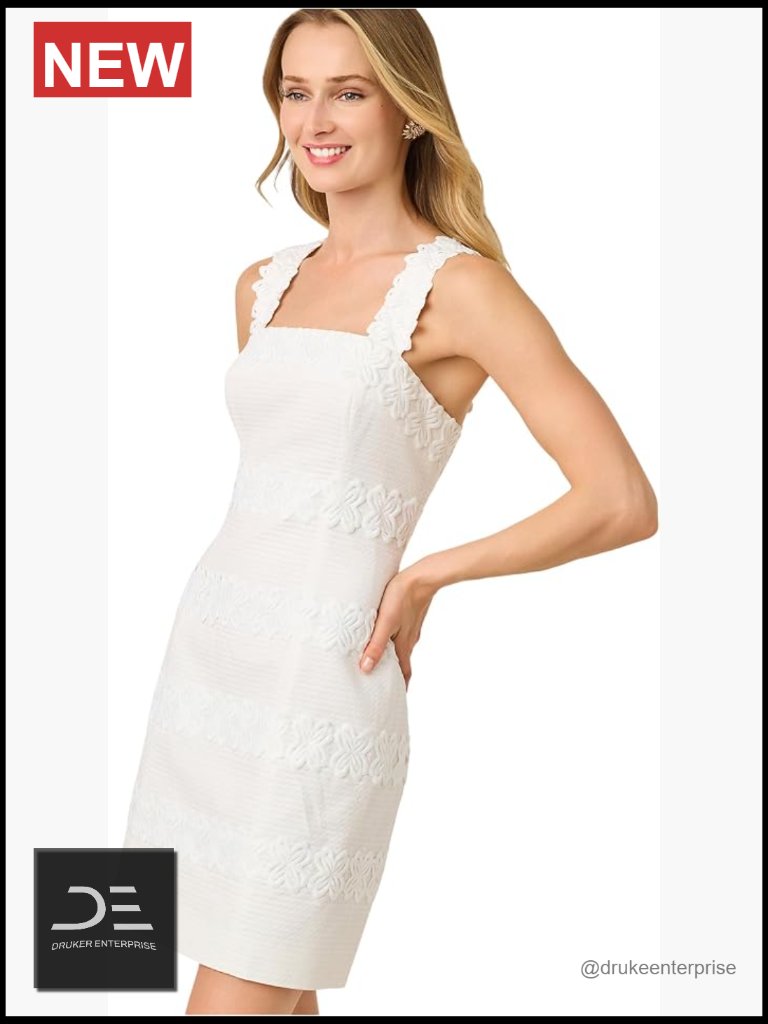 Fitted Sheath Dress With Wide Straps, Smocked Back, Floral Lace Trim